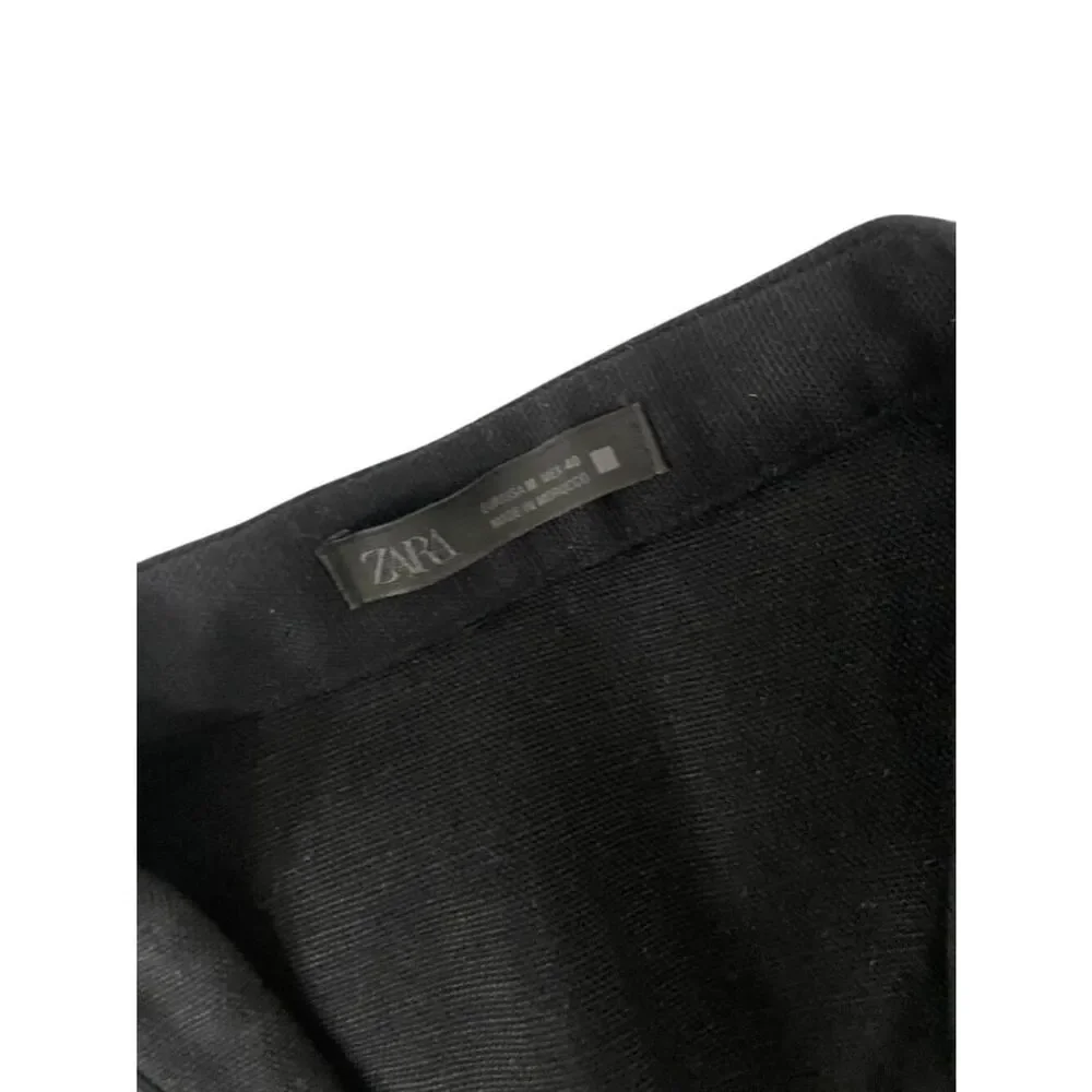 Zara Mens Suit Blazer M Black Relaxed Fit Collarless Jacket linen 5765/237 NWT